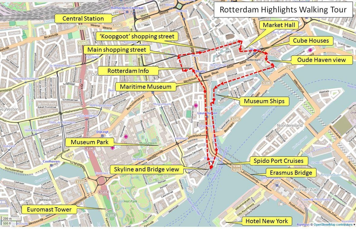 Ramani ya Rotterdam ziara ya kutembea 